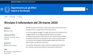 RINVIO REFERENDUM 29 MARZO 2020